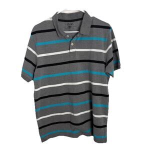 OJC Authentic Mens XXL Polo Shirt Grey Striped Short Sleeve Cotton Blend